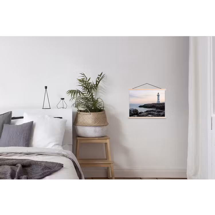 Rotsen - Vuurtoren - Wit textielposter latten blank klein -woonkamer