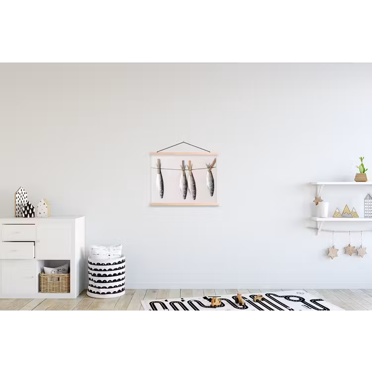 Stoffbild - Fisch – Hängend – Essen - Vis - Hangend - Eten textielposter latten blank klein