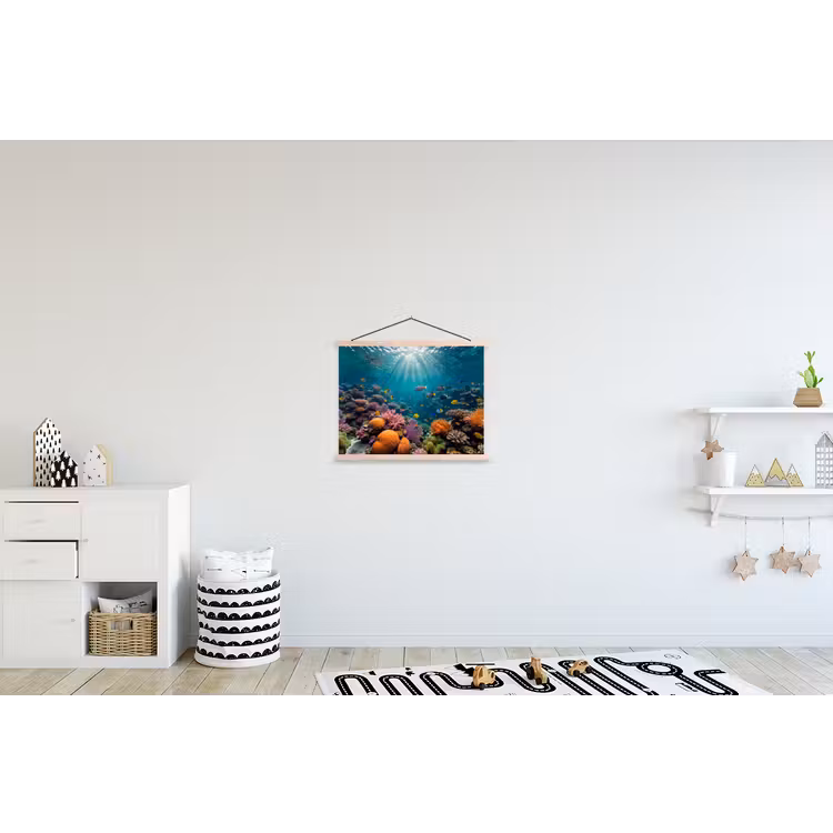 Vis - Koraal - Oceaan - Natuur - Kleurrijk textielposter latten blank klein -kinderkamer