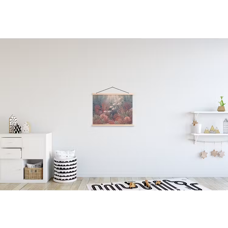 Vis - Koraal - Onderwater - Illustratie - Vintage textielposter latten blank klein -kinderkamer