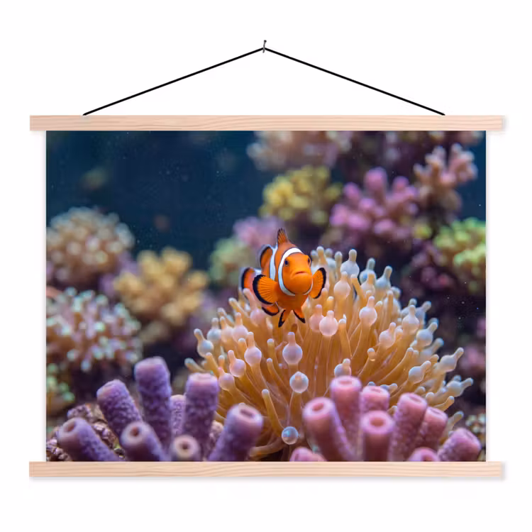 Vis - Koraal - Onderwater - Oranje - Dieren textielposter latten blank klein -3d