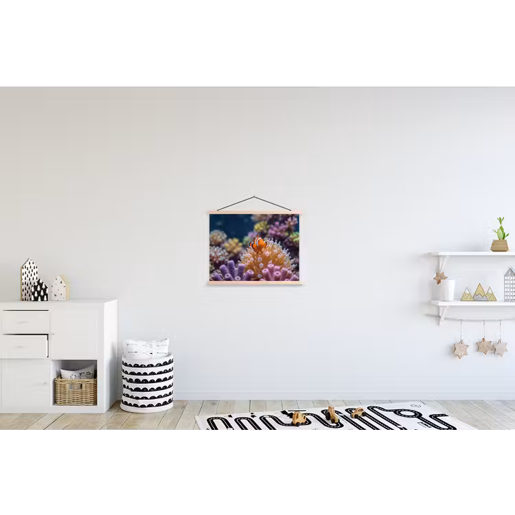 Vis - Koraal - Onderwater - Oranje - Dieren textielposter latten blank klein -kinderkamer