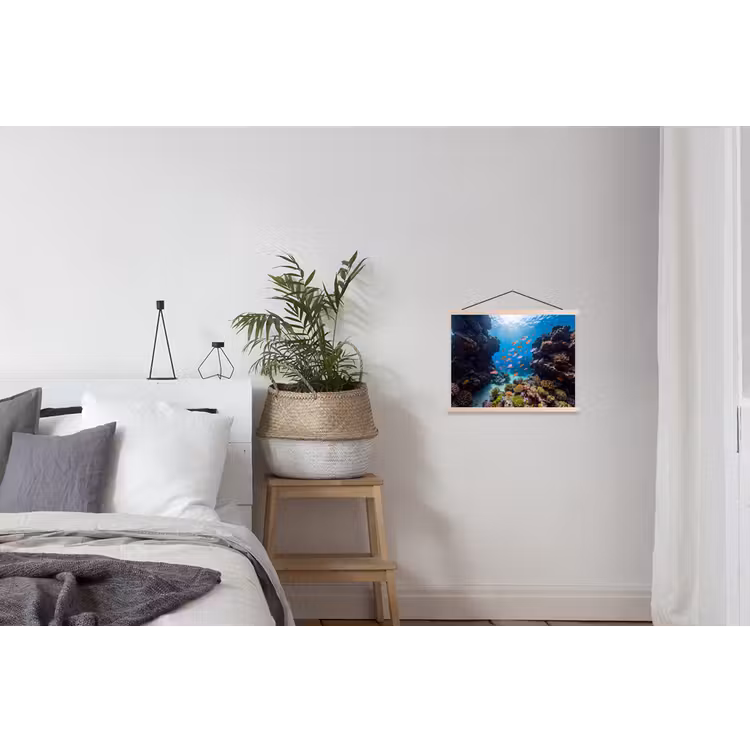 Vis - Koraalrif - Onderwater - Levendig - Blauw textielposter latten blank klein -woonkamer