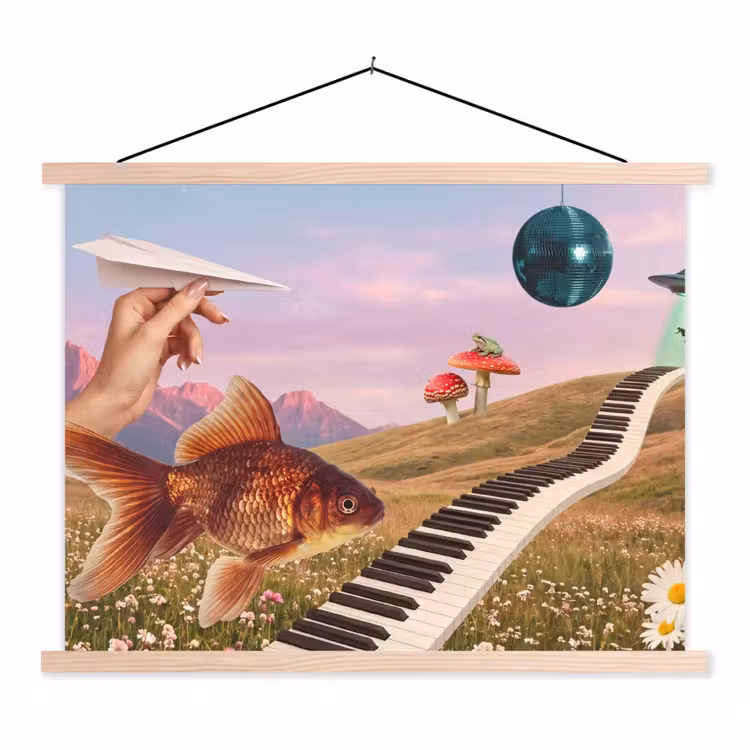 Stoffbild - Fisch – Natur – Abstrakt - Vis - Natuur - Abstract textielposter latten blank klein