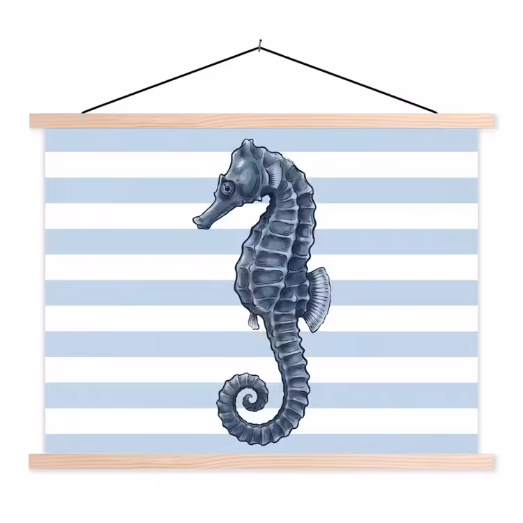 Vis - Oceaan - Illustratie - Blauw - Strepen textielposter latten blank klein -3d