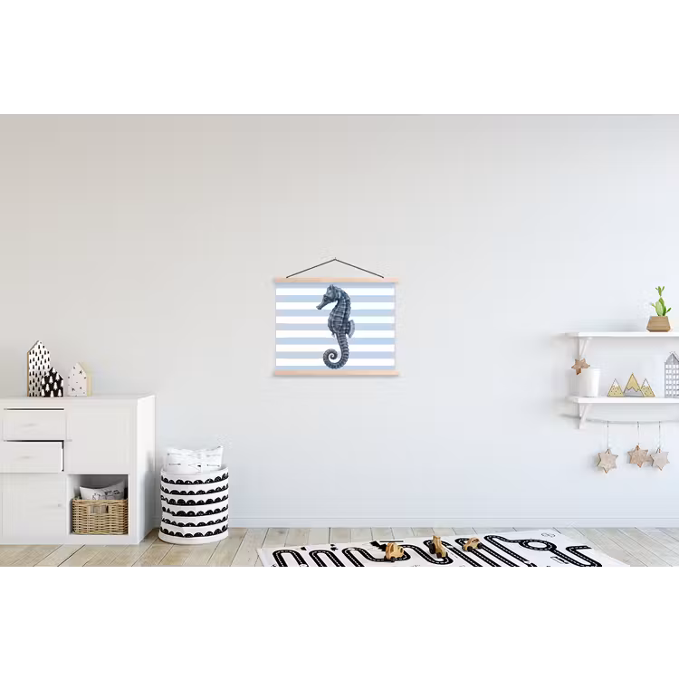 Vis - Oceaan - Illustratie - Blauw - Strepen textielposter latten blank klein -kinderkamer