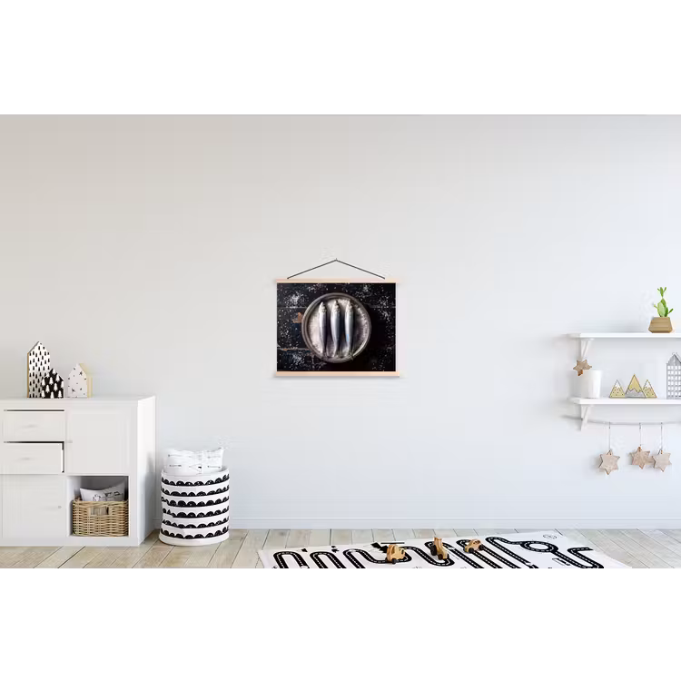 Stoffbild - Fisch – Salz – Essen - Vis - Zout - Eten textielposter latten blank klein