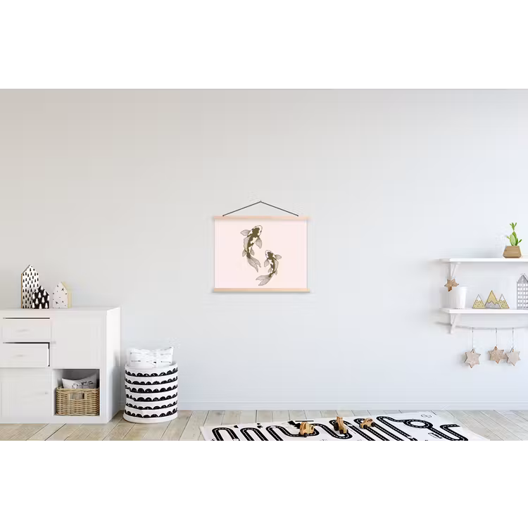 Vis - Zwemmend - Groen - Abstract - Dieren textielposter latten blank klein -kinderkamer