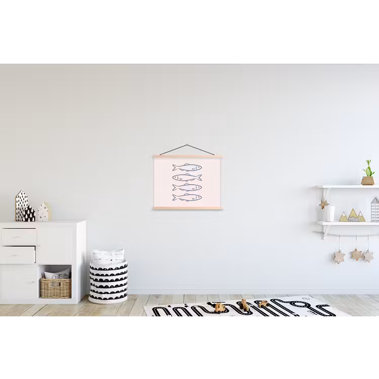 Vis - Vier - Dieren - Abstract - Blauw textielposter latten blank klein -kinderkamer