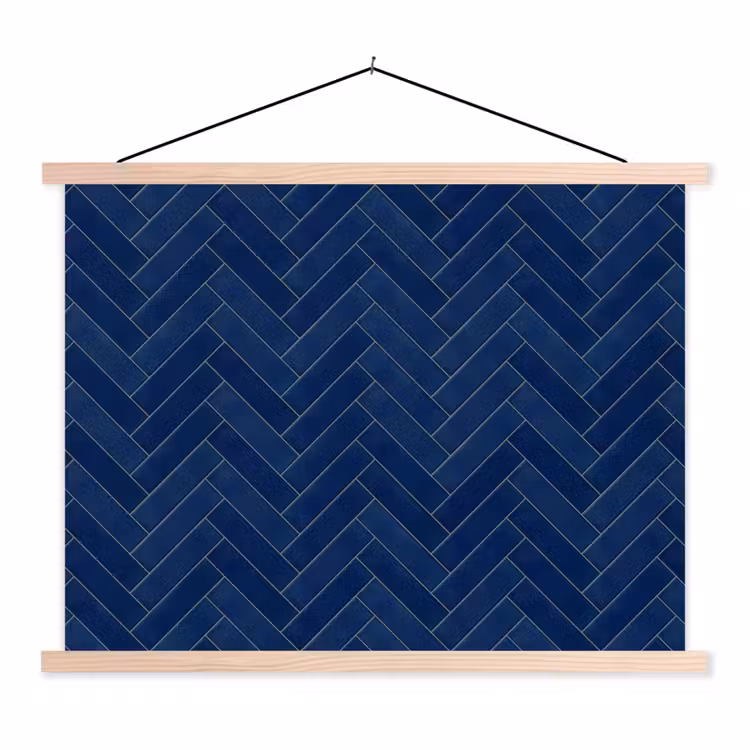 Visgraat - Wandtegel - Donkerblauw - Navy Blue textielposter latten blank klein 122 -3d