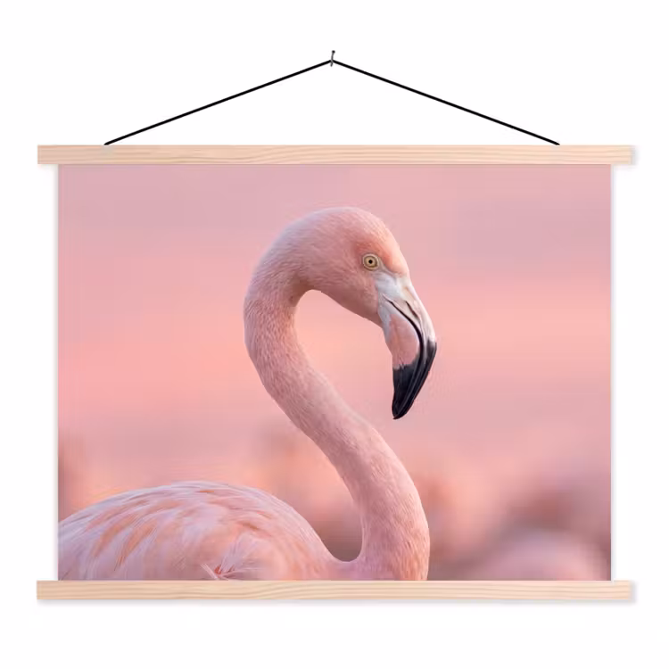 Flamingo - Portret - Roze textielposter latten blank klein -3d