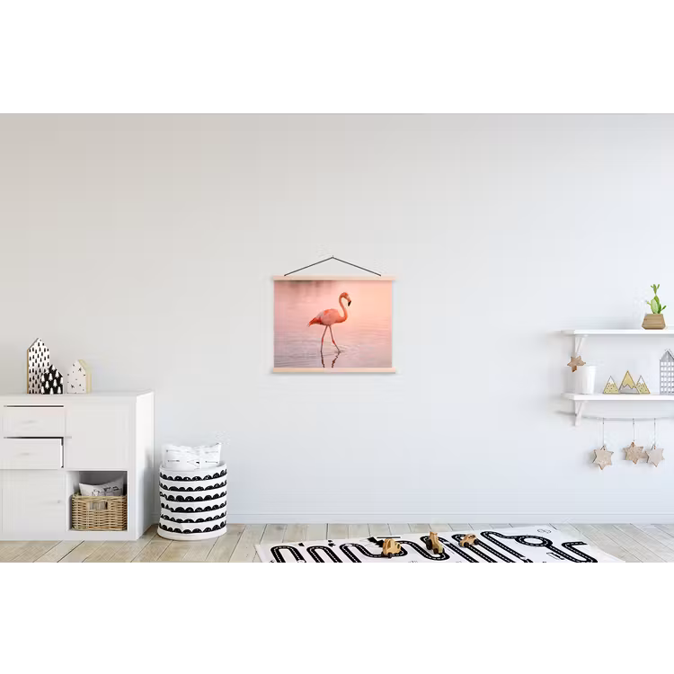 Flamingo - Water - Roze textielposter latten blank klein -kinderkamer
