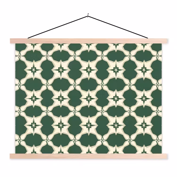 Tegel - Klassiek - Groen textielposter latten blank klein 122 -3d