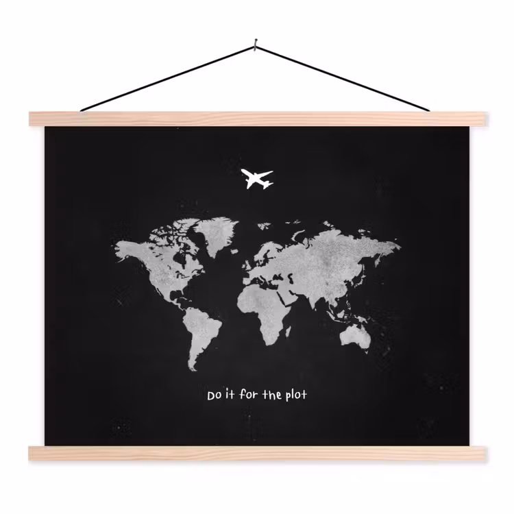 Vliegtuig - Quote - Wereldkaart textielposter latten blank klein -3d