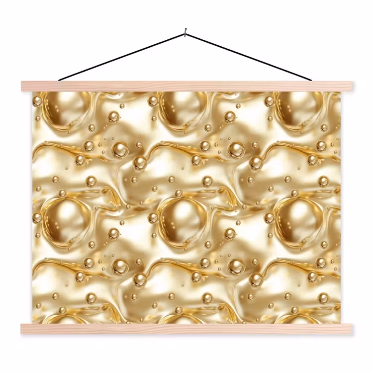 Vloeibaar - Druppels - Goud textielposter latten blank klein 122 -3d