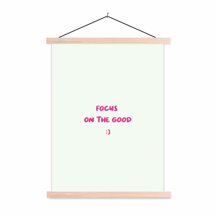 Focus - Beige - Roze - Smiley textielposter latten blank klein -3d