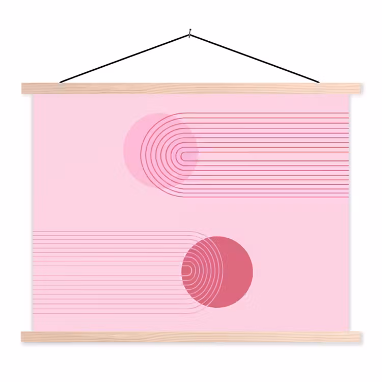 Vormen - Lijnen - Minimalistisch - Roze textielposter latten blank klein -3d