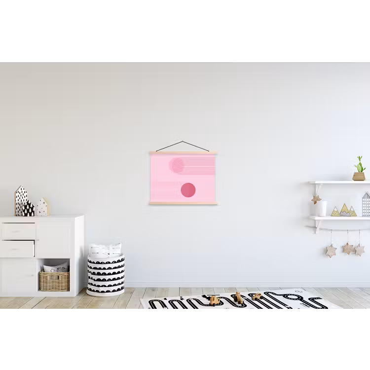 Vormen - Lijnen - Minimalistisch - Roze textielposter latten blank klein -kinderkamer