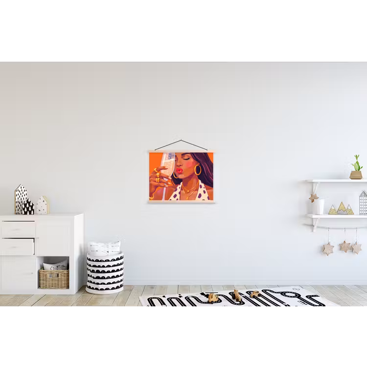 Vrouw - Champagne - Feest - Modern - Oranje textielposter latten blank klein -kinderkamer