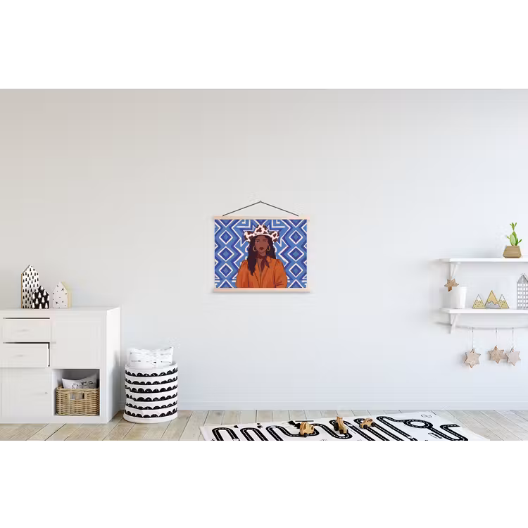 Vrouw - Cowboyhoed - Portret - Modern - Blauw textielposter latten blank klein -kinderkamer