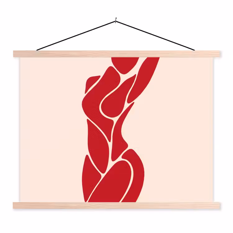 Vrouw - Figuur - Abstract - Modern - Rood textielposter latten blank klein -3d