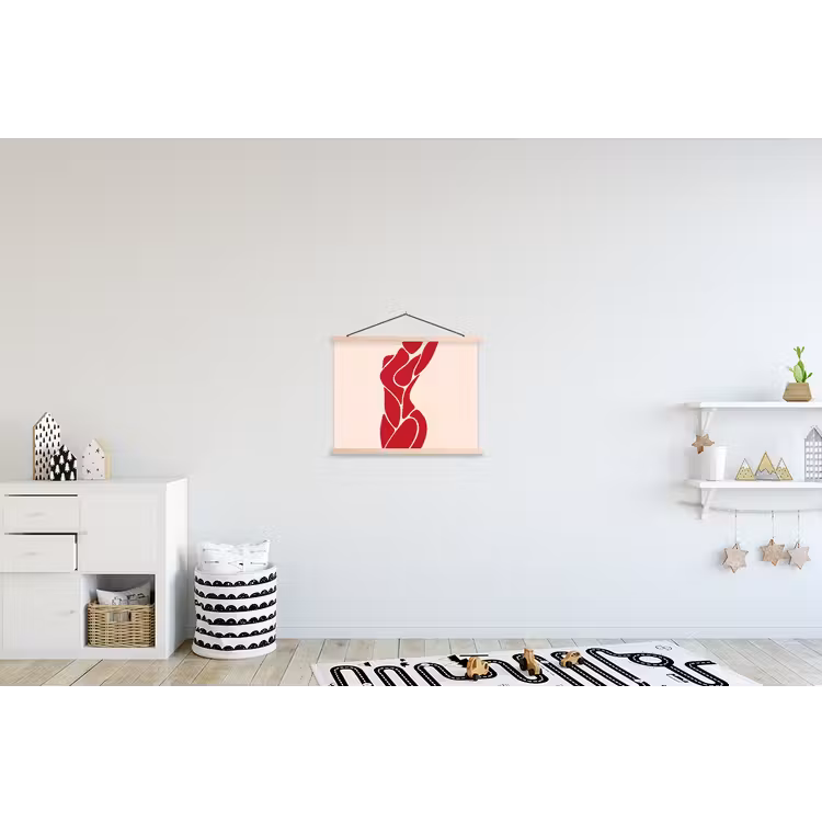 Vrouw - Figuur - Abstract - Modern - Rood textielposter latten blank klein -kinderkamer