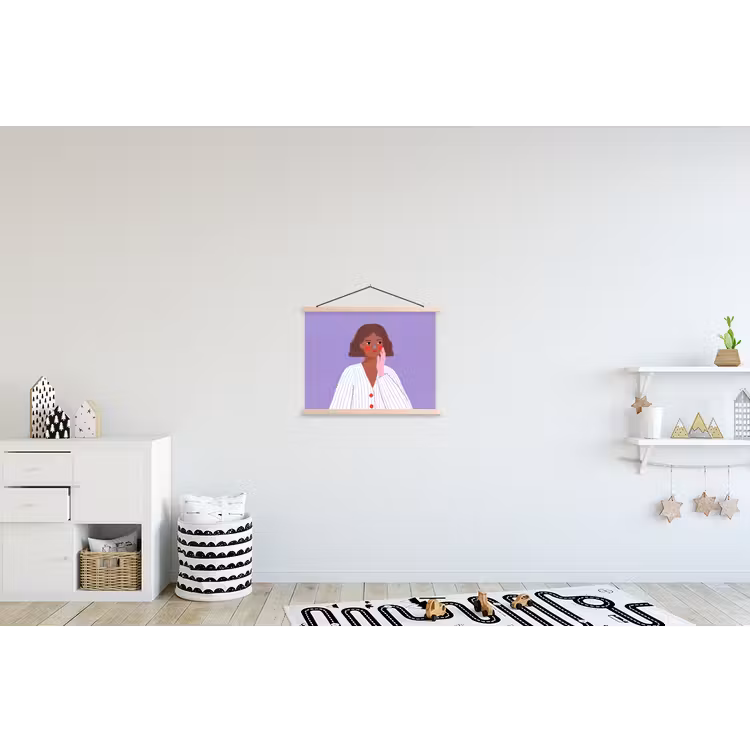 Vrouw - Gezicht - Mensen - Abstract - Kleurrijk textielposter latten blank klein -kinderkamer