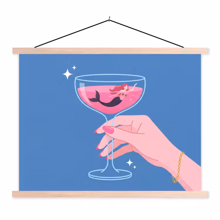 Vrouw - Glas - Abstract - Roze - Blauw textielposter latten blank klein -3d