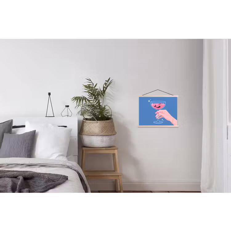 Vrouw - Glas - Abstract - Roze - Blauw textielposter latten blank klein -woonkamer