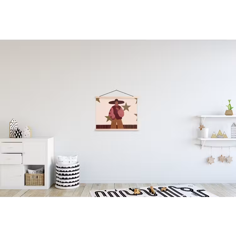 Vrouw - Hoed - Abstract - Modern - Portret textielposter latten blank klein -kinderkamer