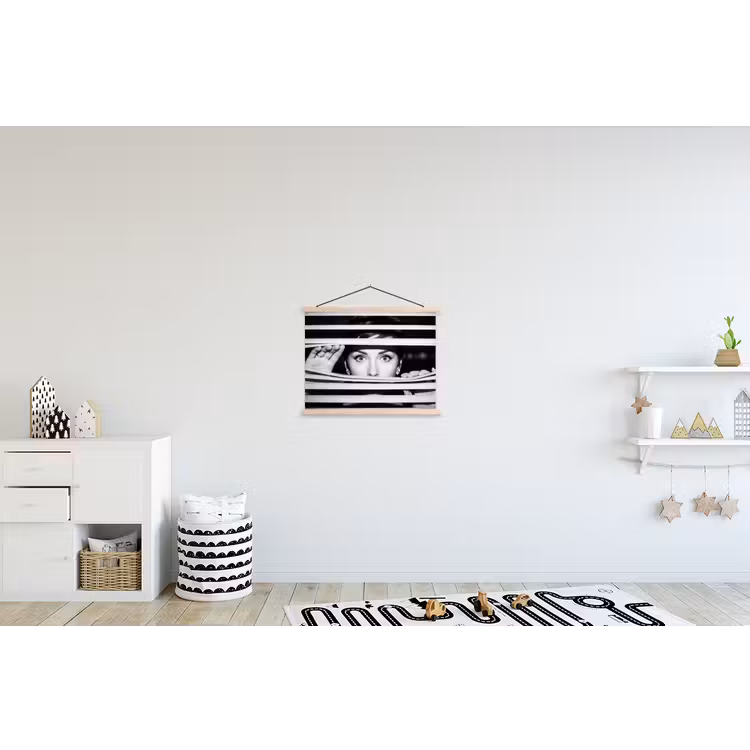 Vrouw - Jaloezieën - Portret - Zwart-wit textielposter latten blank klein -kinderkamer