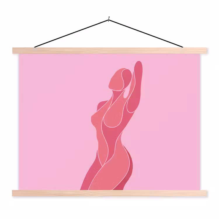 Vrouw - Lichaam - Abstract - Roze textielposter latten blank klein -3d