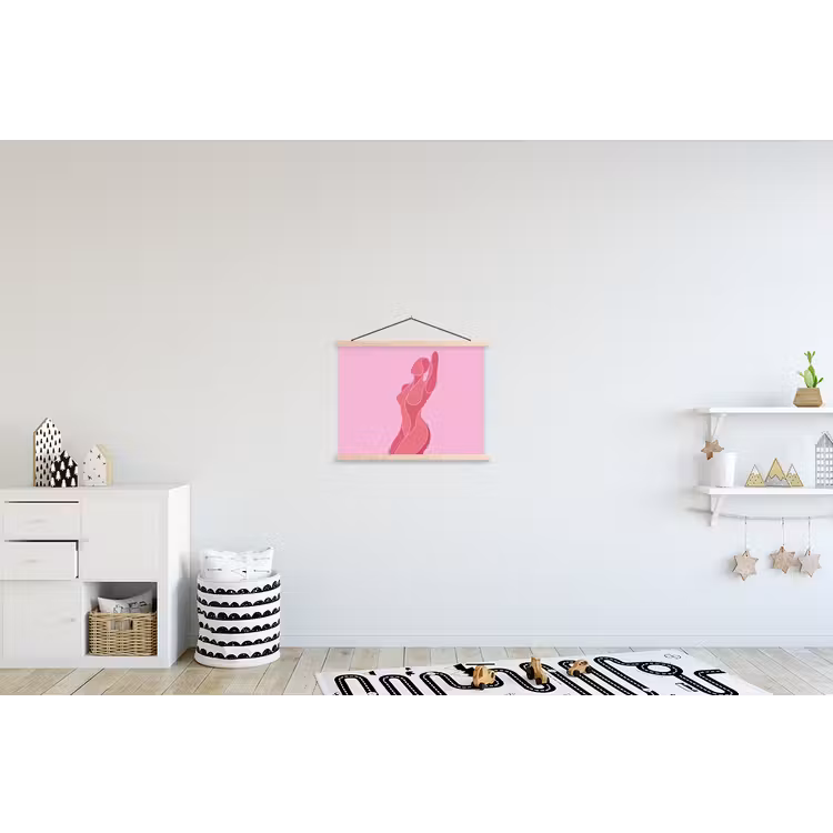 Vrouw - Lichaam - Abstract - Roze textielposter latten blank klein -kinderkamer
