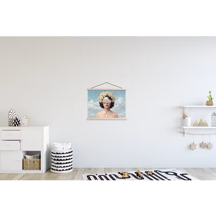 Vrouw - Narcissen - Geel textielposter latten blank klein -kinderkamer