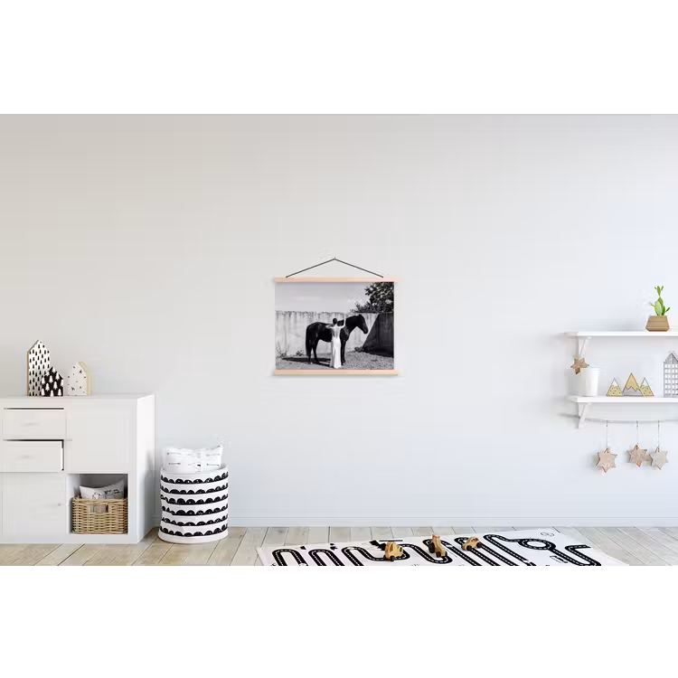 Vrouw - Paard - Artistiek textielposter latten blank klein -kinderkamer