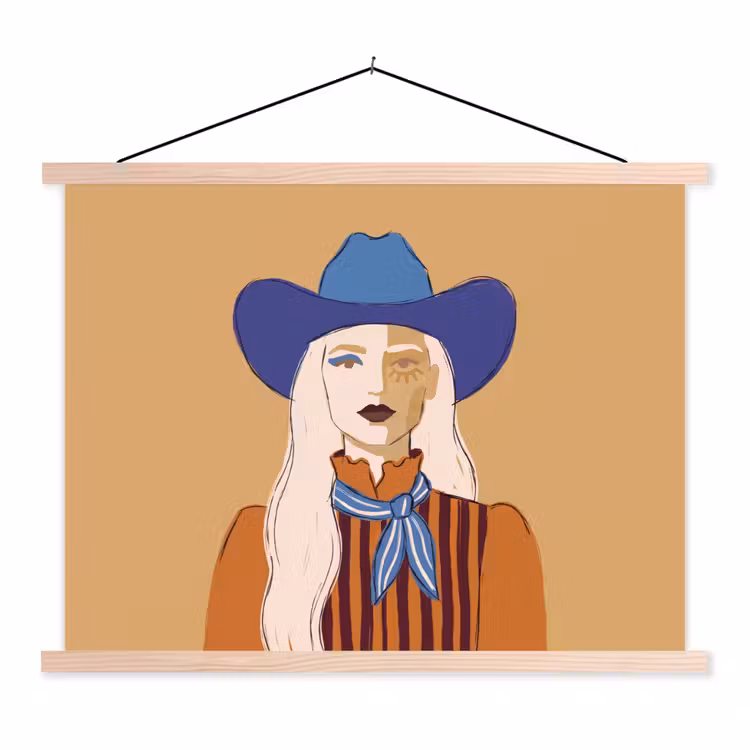 Vrouw - Portret - Abstract - Kleurrijk - Modern textielposter latten blank klein -3d