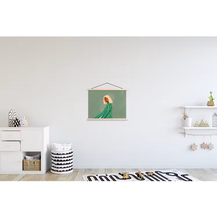 Vrouw - Portret - Illustratie - Modern - Groen textielposter latten blank klein -kinderkamer