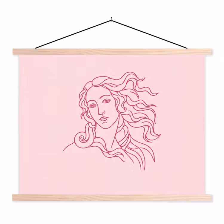 Vrouw - Portret - Klassiek - Line-art - Roze textielposter latten blank klein -3d