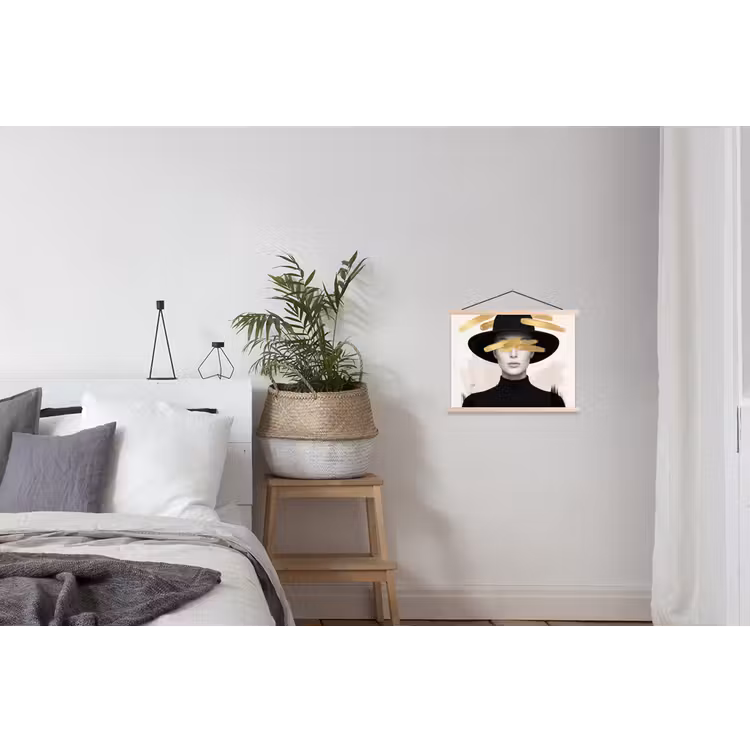 Vrouw - Portret - Modern - Goud - Kunst textielposter latten blank klein -woonkamer