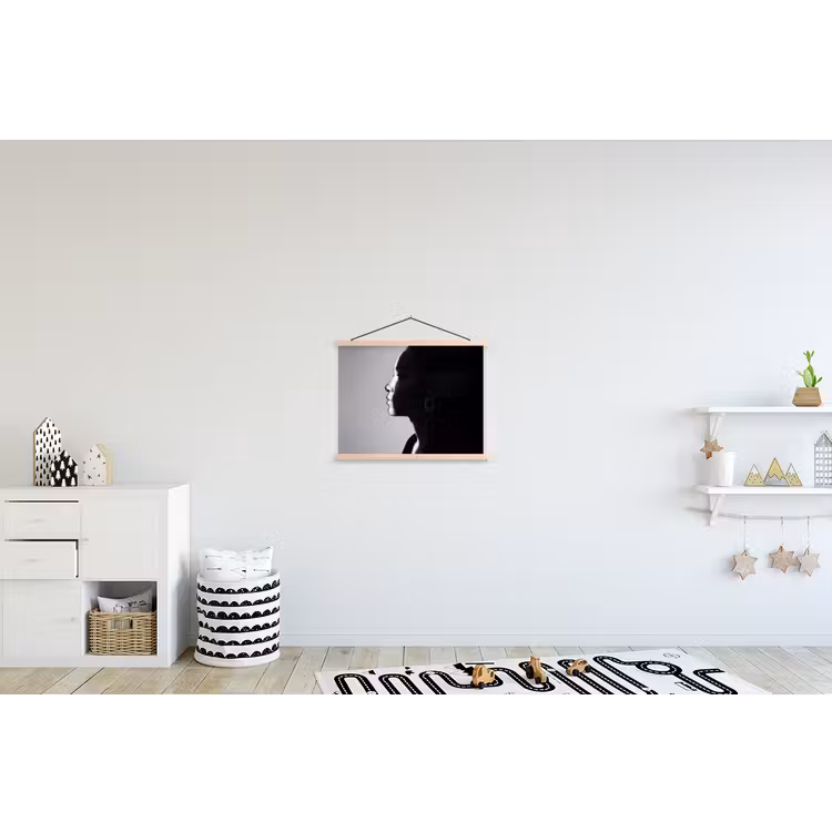 Vrouw - Profiel - Mensen - Zwart-wit textielposter latten blank klein -kinderkamer