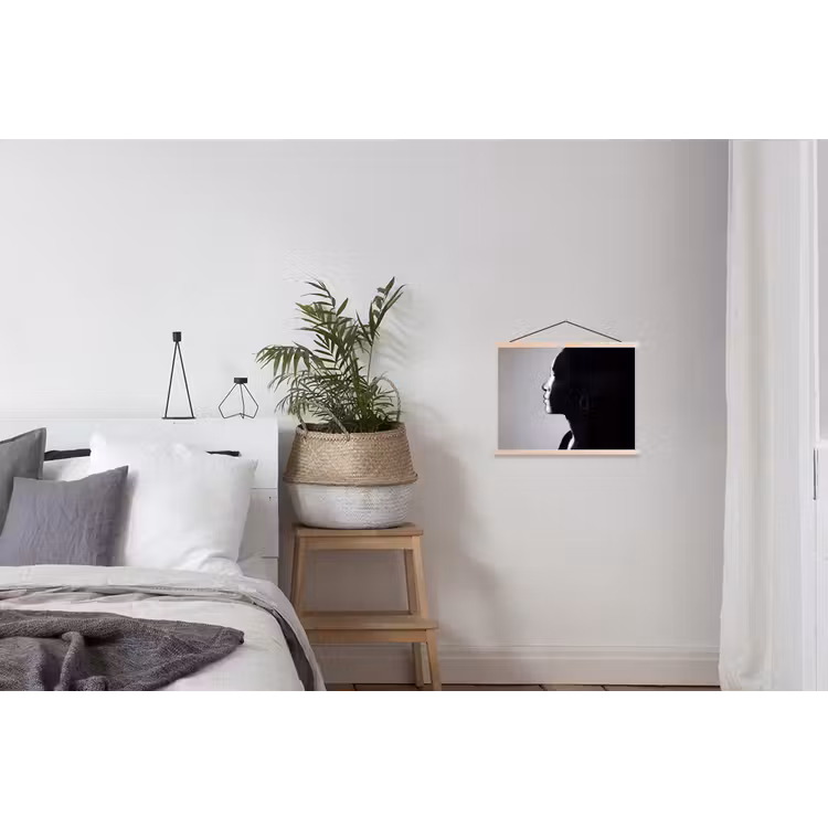 Vrouw - Profiel - Mensen - Zwart-wit textielposter latten blank klein -woonkamer
