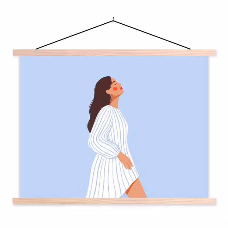 Vrouw - Profiel - Rust - Modern - Illustratie textielposter latten blank klein -3d