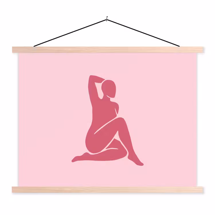 Vrouw - Silhouet - Abstract - Modern - Roze textielposter latten blank klein -3d