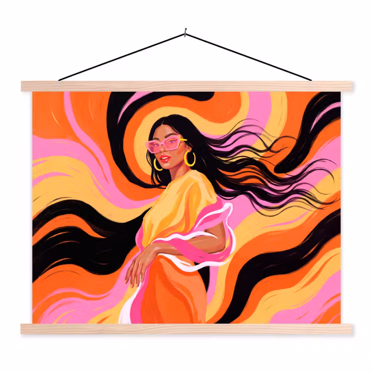 Vrouw - Zonnebril - Abstract - Kleurrijk textielposter latten blank klein -3d