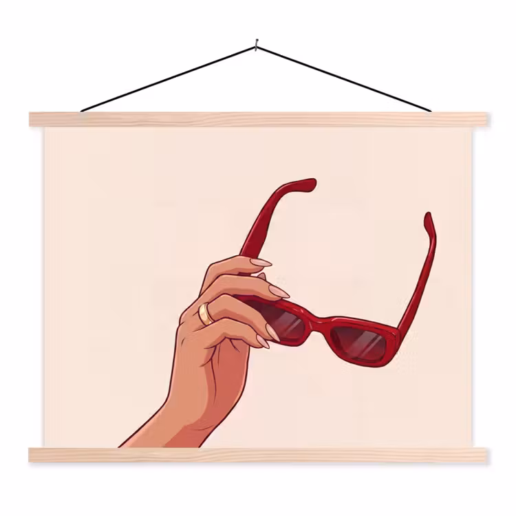 Vrouw - Zonnebril - Mode - Rood - Illustratie textielposter latten blank klein -3d