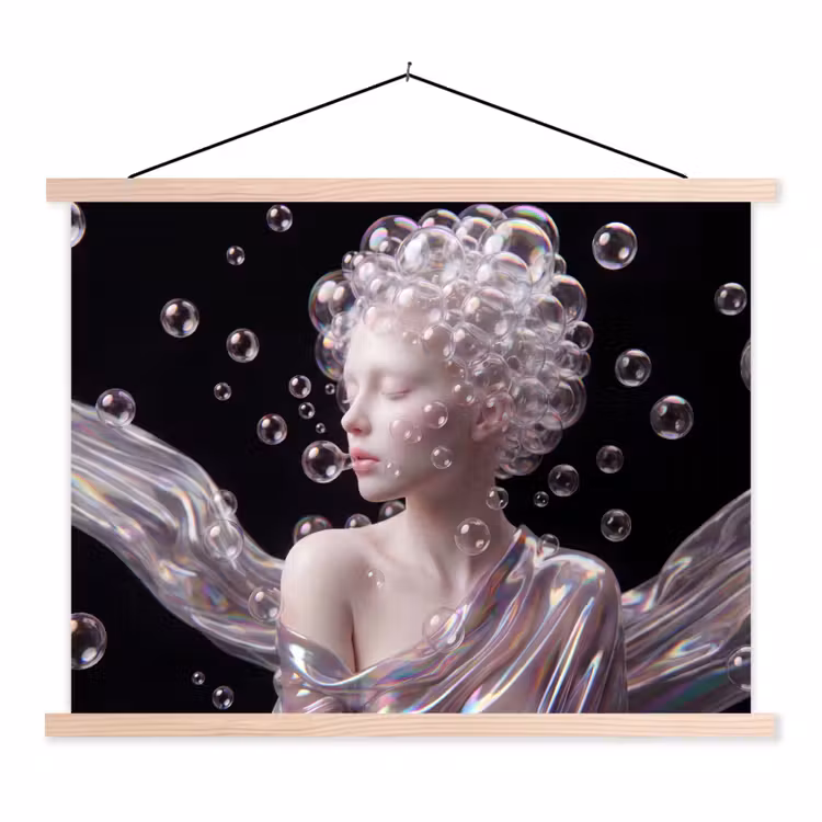 Vrouw - Bellen - Abstract - Kleurrijk textielposter latten blank klein -3d