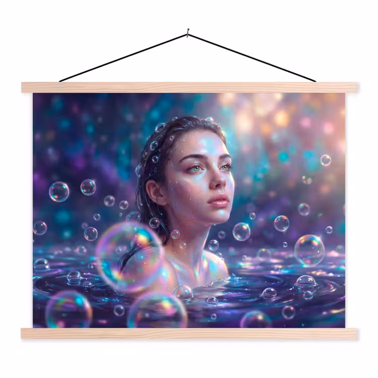 Vrouw - Water - Portret - Kleurrijk - Modern textielposter latten blank klein -3d