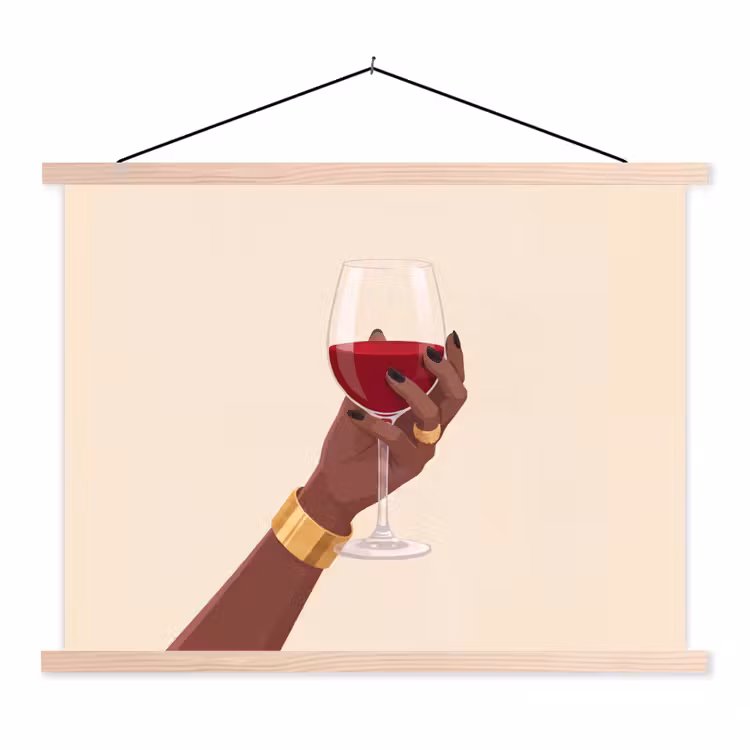 Vrouw - Wijn - Glas - Illustratie - Rood textielposter latten blank klein -3d