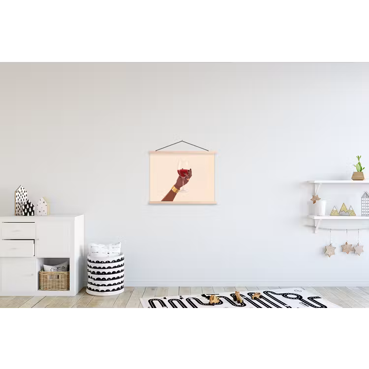 Vrouw - Wijn - Glas - Illustratie - Rood textielposter latten blank klein -kinderkamer