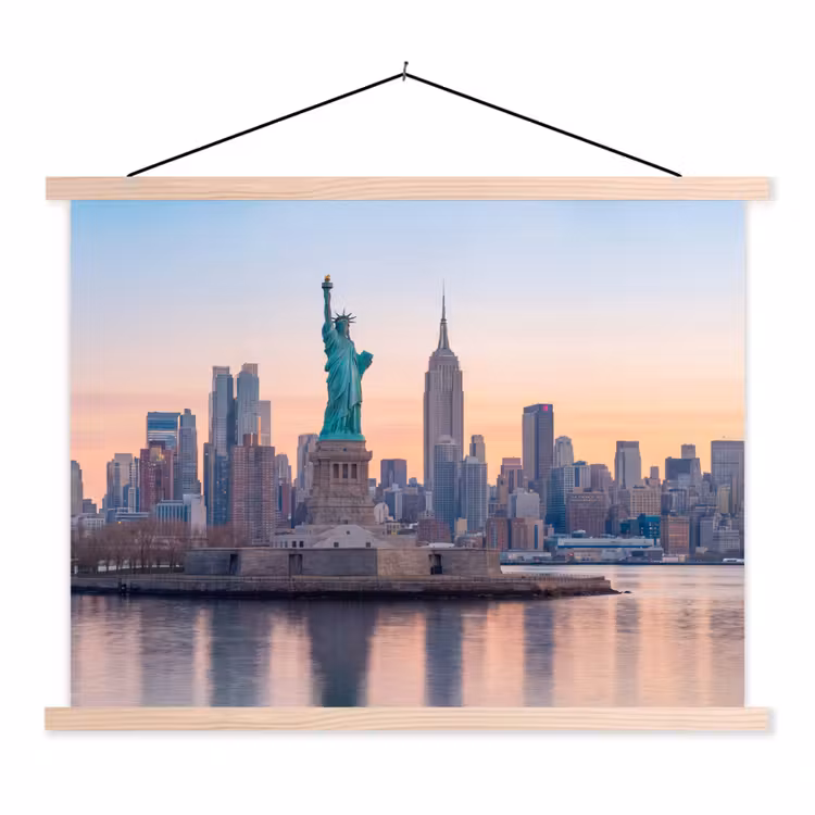 Vrijheidsbeeld - New York - Zonsopgang - Stad - Architectuur textielposter latten blank klein -3d